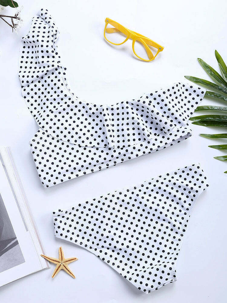 Polka Dot Backless Flounce Bikini: Y2K Fashion Swimwear - Coquette Aesthetic, Grunge Style