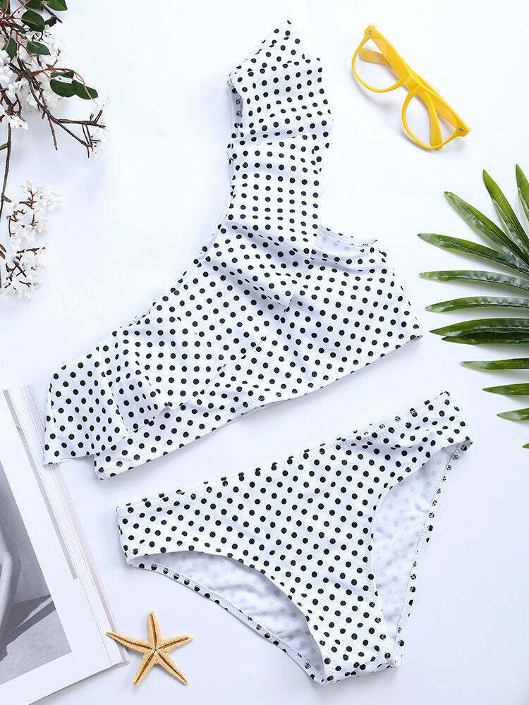 Polka Dot Backless Flounce Bikini: Y2K Fashion Swimwear - Coquette Aesthetic, Grunge Style