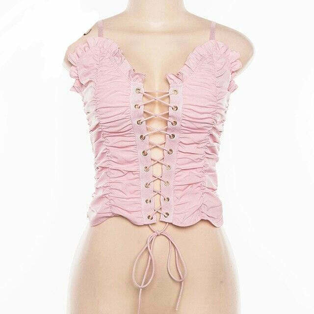 Princess Lace Up Top - Y2K Fashion - Coquette Aesthetic - Grunge Style - Cute Tops - Pastel Goth