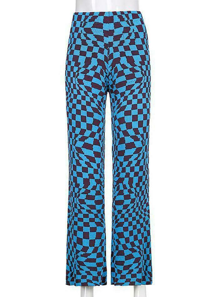 Psychedelic Checkerboard Print Wide-Leg Cargo Skirt for Y2K Aesthetic Fashion