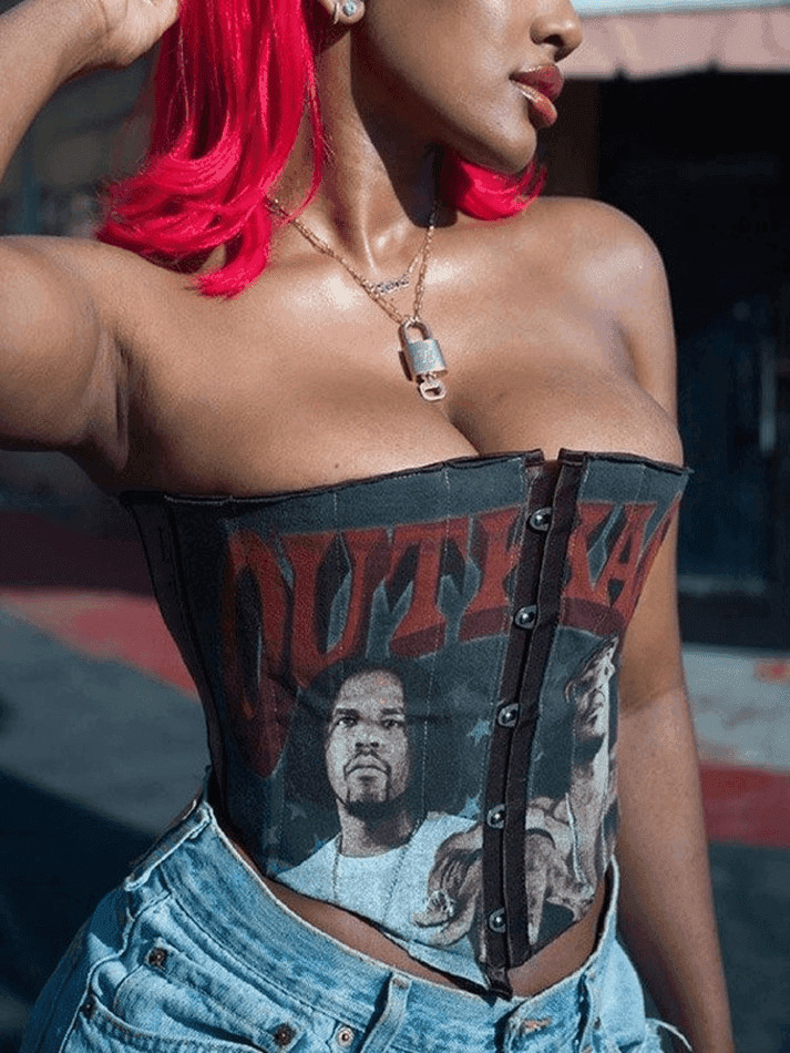 Punk Figure Graphic Corset Top for Y2K Fashion Enthusiasts with Coquette and Grunge Aesthetic Vibes