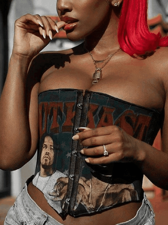 Punk Figure Graphic Corset Top for Y2K Fashion Enthusiasts with Coquette and Grunge Aesthetic Vibes
