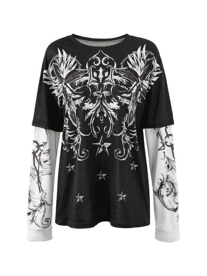 Punk Patchwork Graphic Tee: Y2K Aesthetic with Coquette & Grunge Style