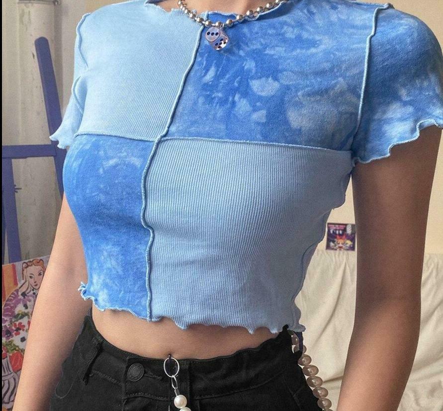Purple Colorblock Ribbed Crop Top - Y2K Aesthetic Coquette Grunge Style