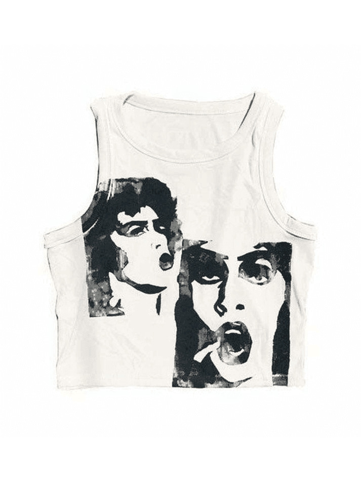 Quirky Face Print Crop Top - Y2K Aesthetic Fashion - Coquette & Grunge Vibes - Cute & Playful