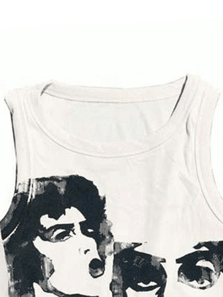 Quirky Face Print Crop Top - Y2K Aesthetic Fashion - Coquette & Grunge Vibes - Cute & Playful