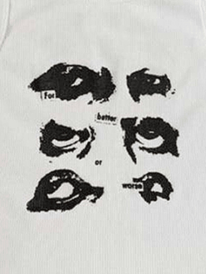 Quirky Face Print Crop Top - Y2K Aesthetic Fashion - Coquette & Grunge Vibes - Cute & Playful