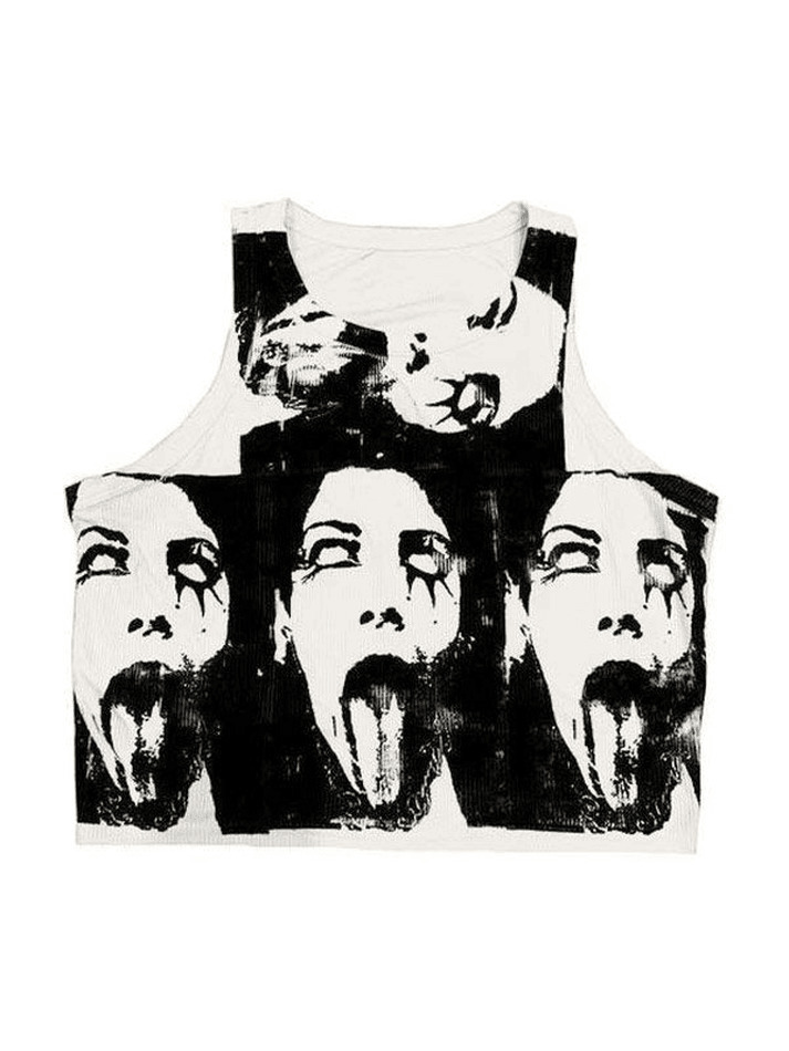 Quirky Face Print Crop Top - Y2K Aesthetic Fashion - Coquette & Grunge Vibes - Cute & Playful