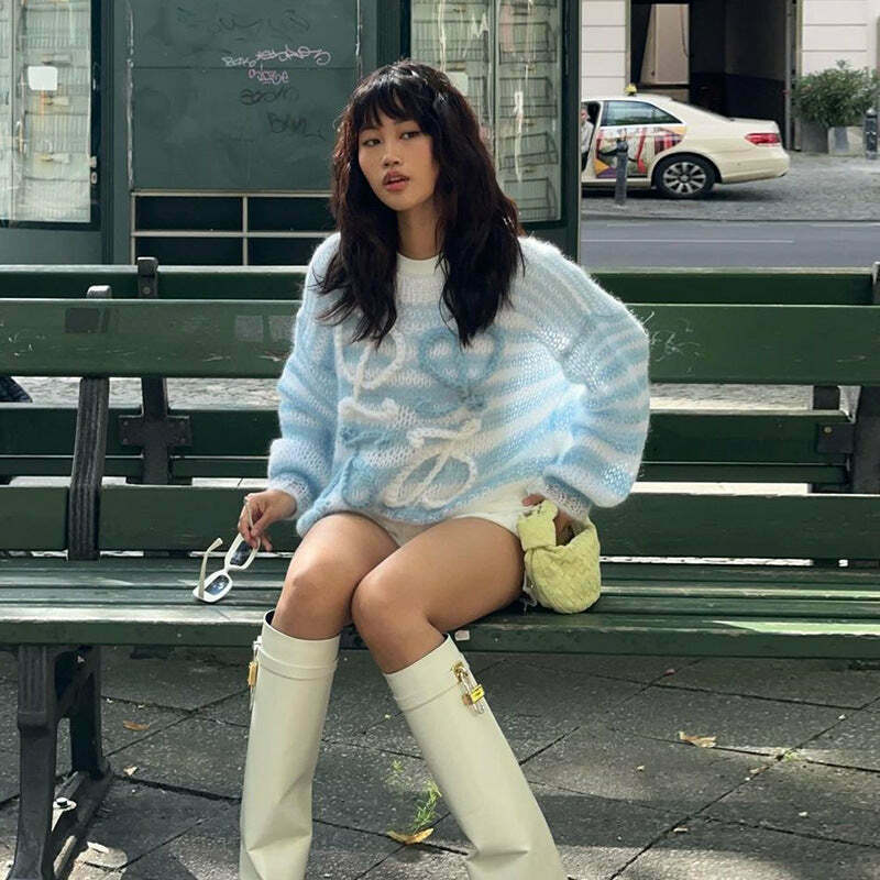 Rainbow Contrast Striped Sweater - Y2K Fashion Coquette Aesthetic Grunge Style Cute Tops Pastel Goth