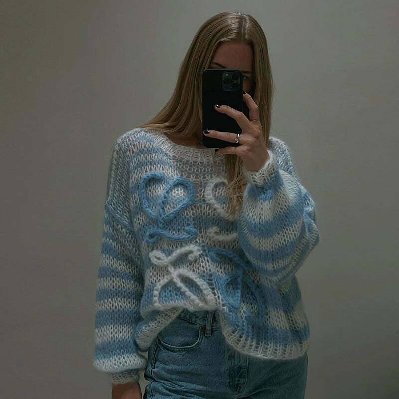 Rainbow Contrast Striped Sweater - Y2K Fashion Coquette Aesthetic Grunge Style Cute Tops Pastel Goth