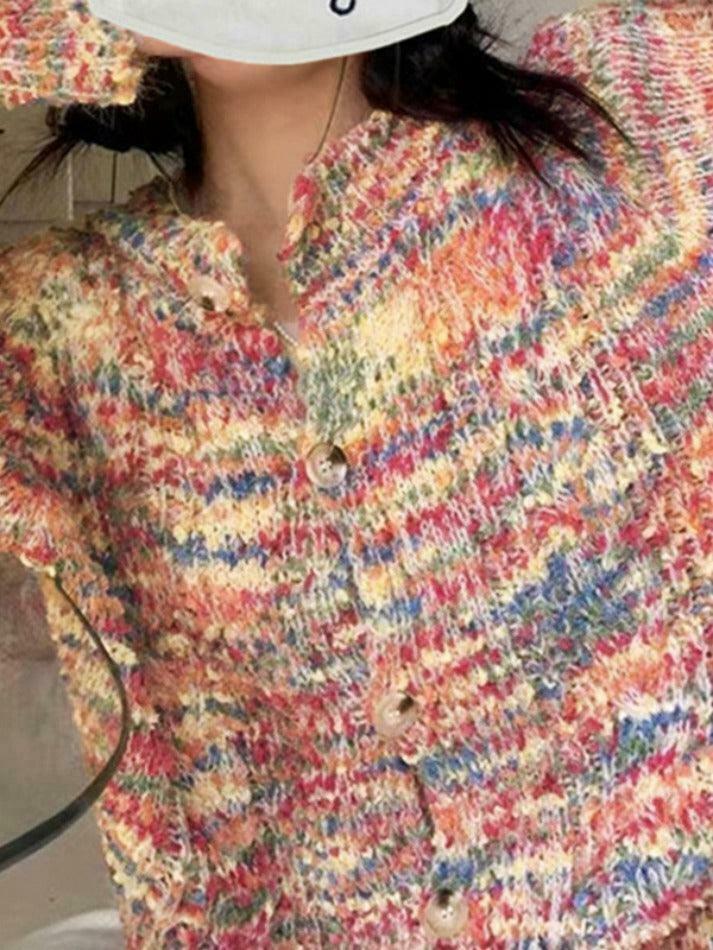 Rainbow Front Button Cardigan - Y2K Fashion Staple with Coquette Aesthetic & Grunge Style