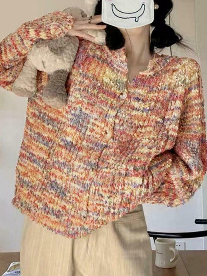 Rainbow Front Button Cardigan - Y2K Fashion Staple with Coquette Aesthetic & Grunge Style