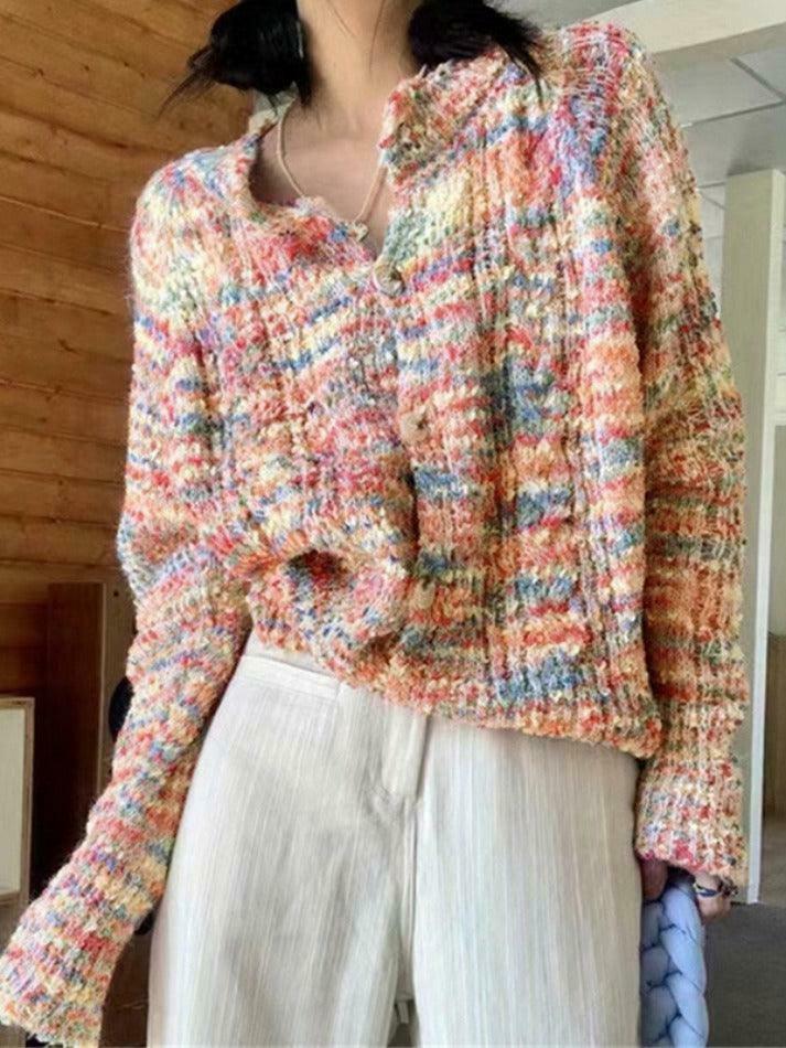 Rainbow Front Button Cardigan - Y2K Fashion Staple with Coquette Aesthetic & Grunge Style
