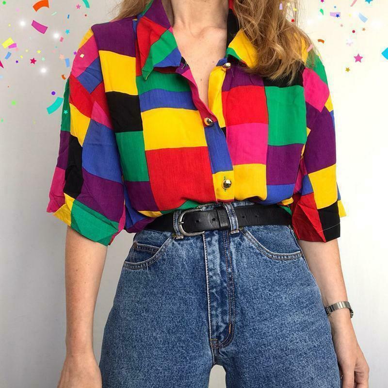 Rainbow Plus Size Blouse: Y2K Aesthetic Fashion for Women - Grunge, Coquette, and Pastel Goth Styles