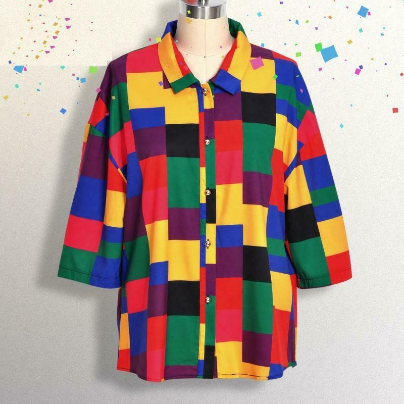 Rainbow Plus Size Blouse: Y2K Aesthetic Fashion for Women - Grunge, Coquette, and Pastel Goth Styles