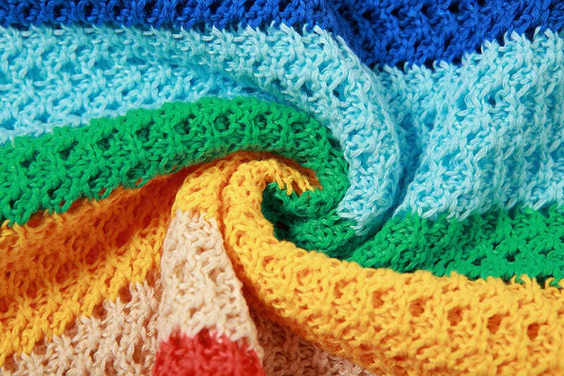 Rainbow Sherbet Bliss Knitted Set - Y2K Fashion Outfit with Coquette Aesthetic and Grunge Style