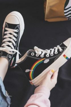 Rainbow Sneakers: Y2K Fashion Statement with Coquette Aesthetic and Grunge Style Vibes