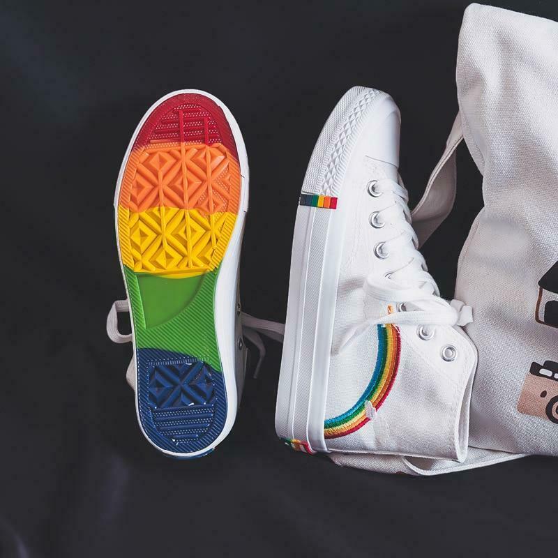 Rainbow Sneakers: Y2K Fashion Statement with Coquette Aesthetic and Grunge Style Vibes