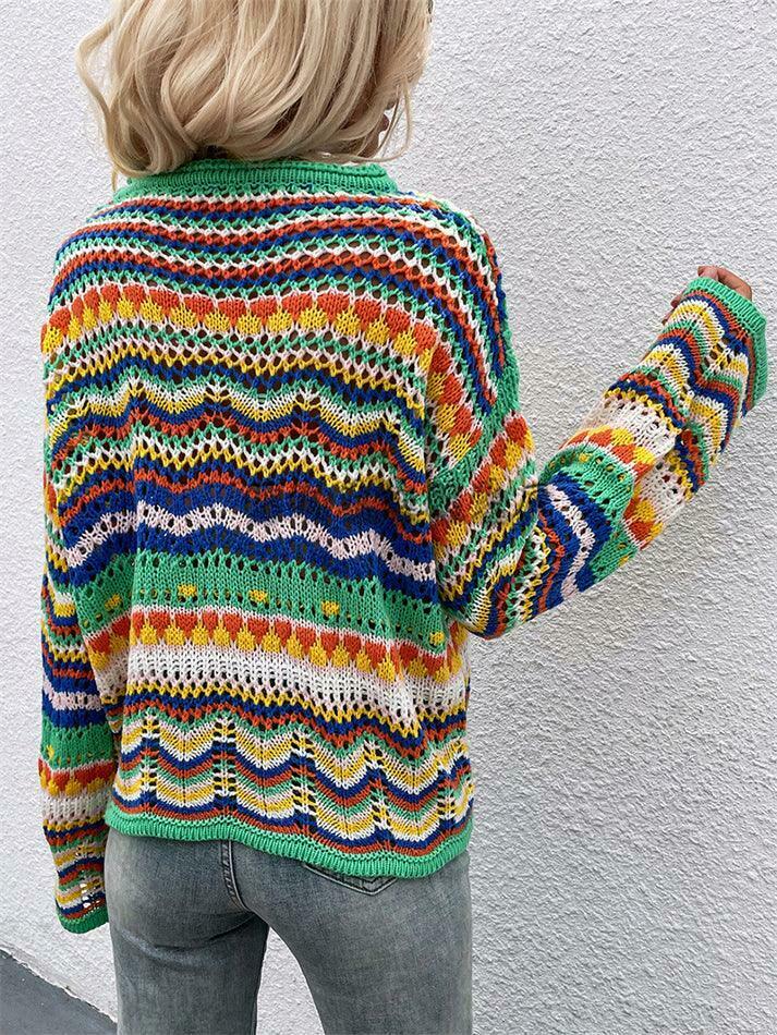 Rainbow Stripe Crochet Knit Sweater - Y2K Aesthetic Coquette Style for Women's Fashion