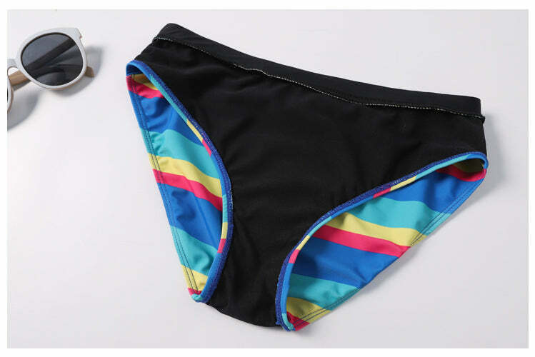 Rainbow Striped Halter Bikini Set for Y2K Fashion Enthusiasts