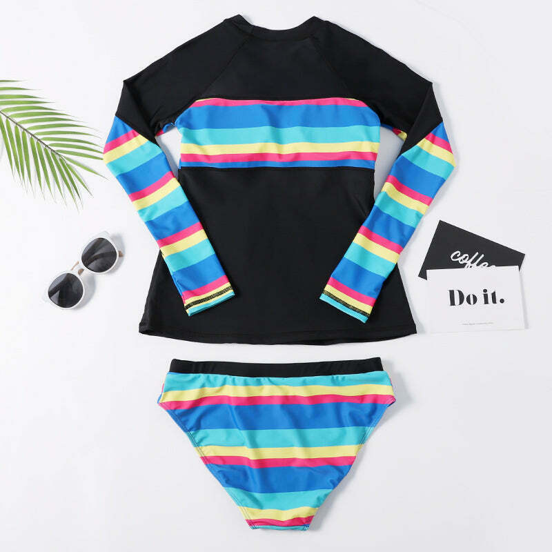 Rainbow Striped Halter Bikini Set for Y2K Fashion Enthusiasts