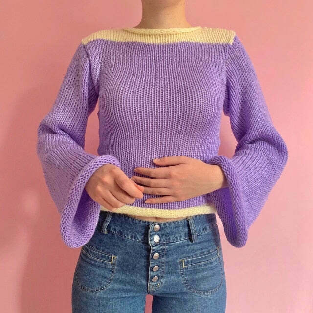 Rainbow Striped Pullover Knit Sweater - Y2K Aesthetic Coquette Style for Women's Fashion