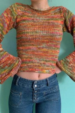 Rainbow Striped Pullover Knit Sweater - Y2K Aesthetic Coquette Style for Women's Fashion