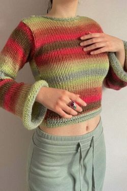 Rainbow Striped Pullover Knit Sweater - Y2K Aesthetic Coquette Style for Women's Fashion