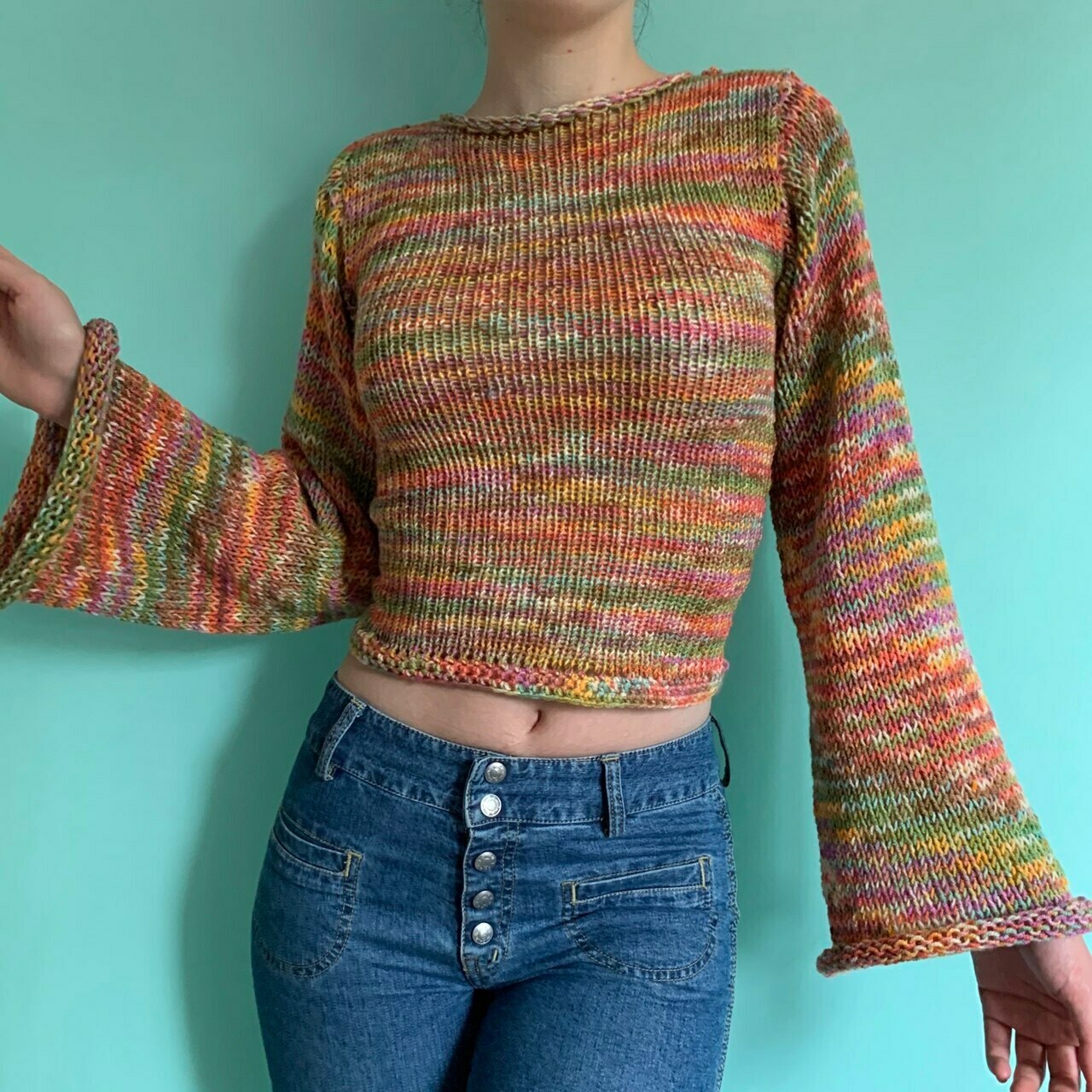 Rainbow Striped Pullover Knit Sweater - Y2K Aesthetic Coquette Style for Women's Fashion
