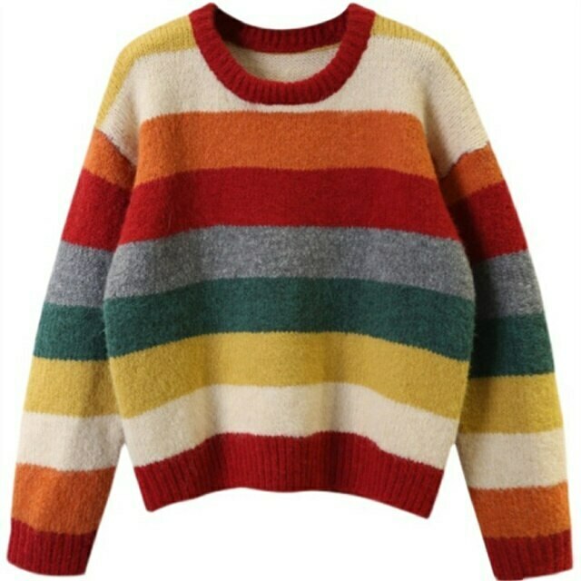 Rainbow Striped Sweater - Y2K Aesthetic Coquette Fashion - Grunge Style Cute Tops & Pastel Goth