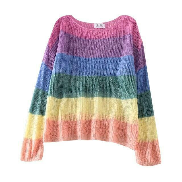 Rainbow Stripes Sweater: Y2K Aesthetic Coquette Style for Women - Grunge, Pastel Goth, and More