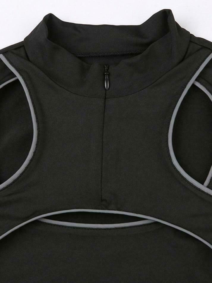 Reflective Cutout Irregular Hem Long Sleeve Tee - Y2K Fashion Aesthetic for Women