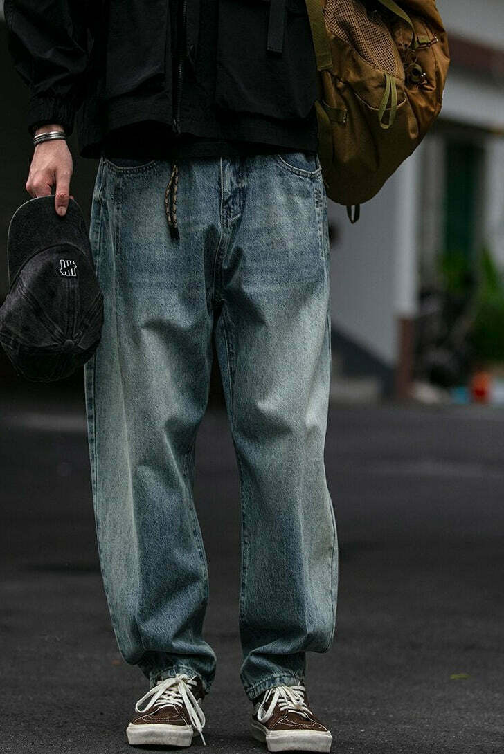 REKNAT Tapered Jeans with Keychain - Y2K Fashion Staple for Coquette Aesthetic Enthusiasts