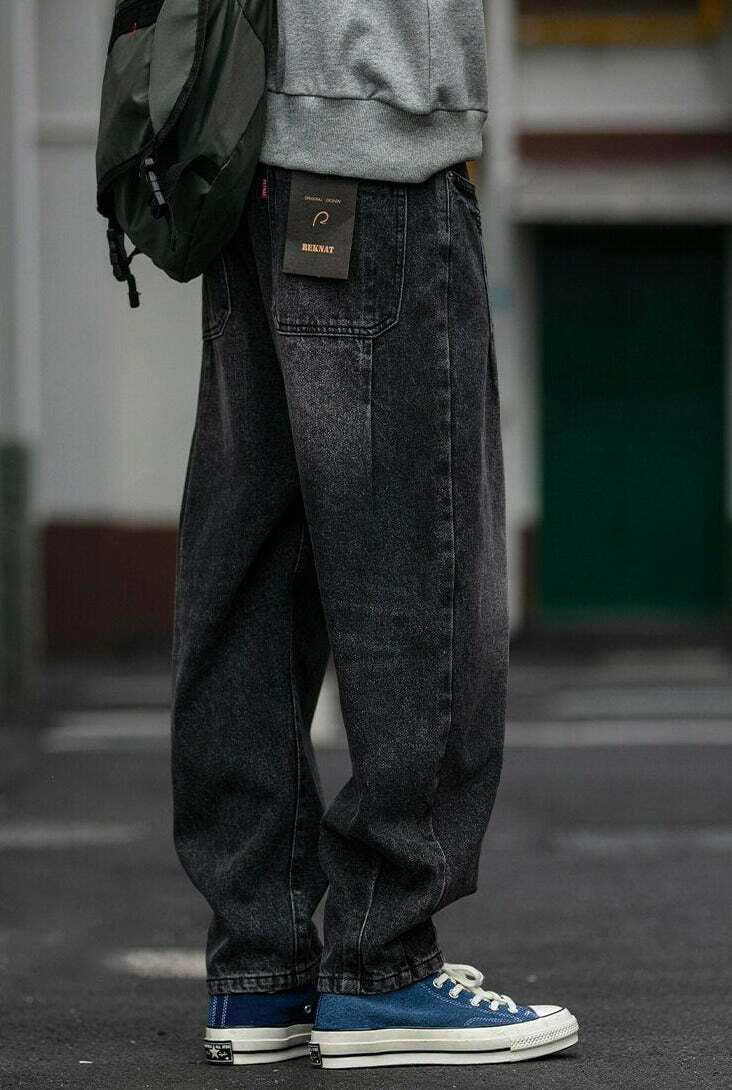REKNAT Tapered Jeans with Keychain - Y2K Fashion Staple for Coquette Aesthetic Enthusiasts