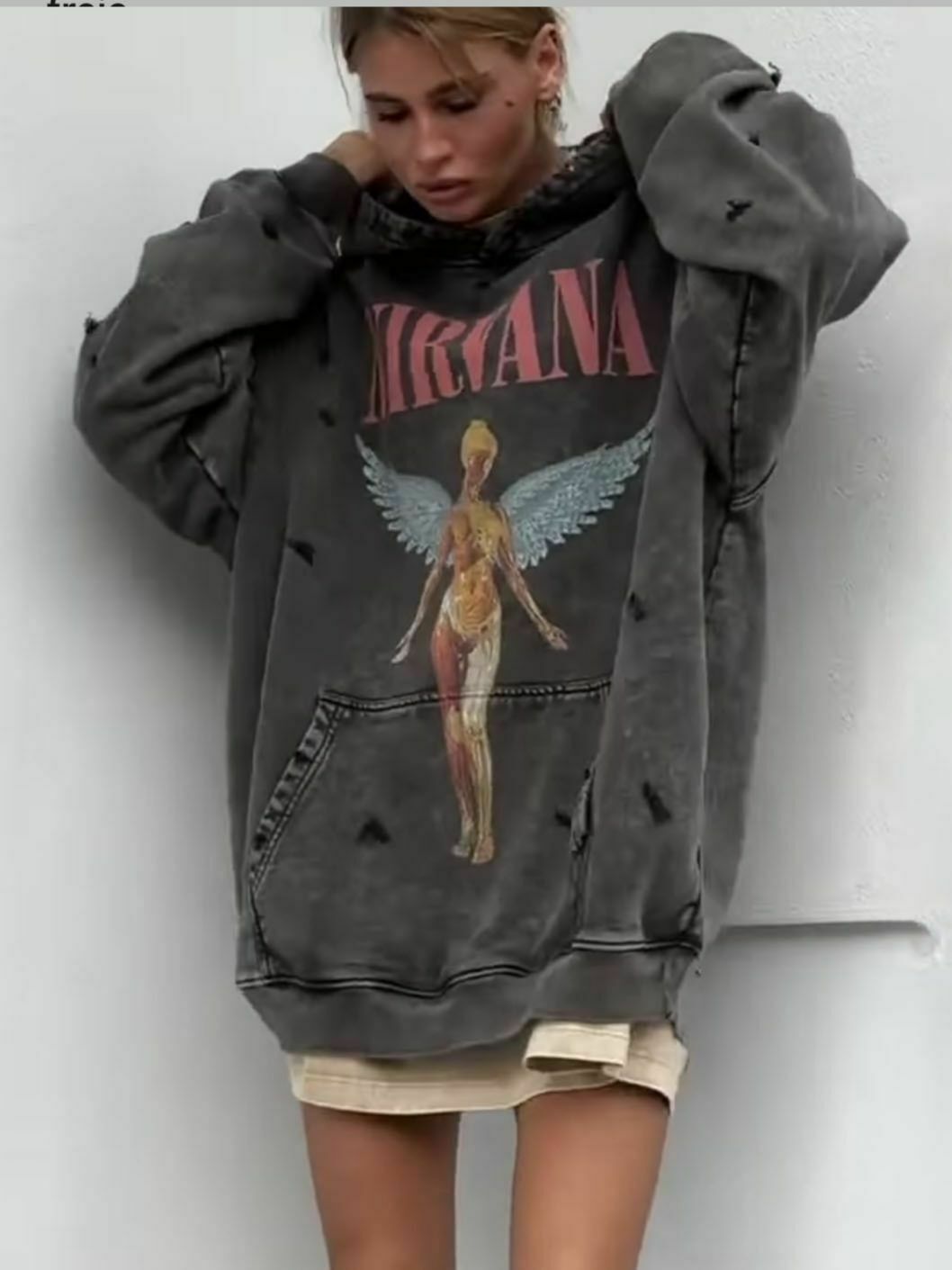 Retro Angel Print Boyfriend Style Hoodie - Y2K Fashion Aesthetic with Coquette and Grunge Vibes