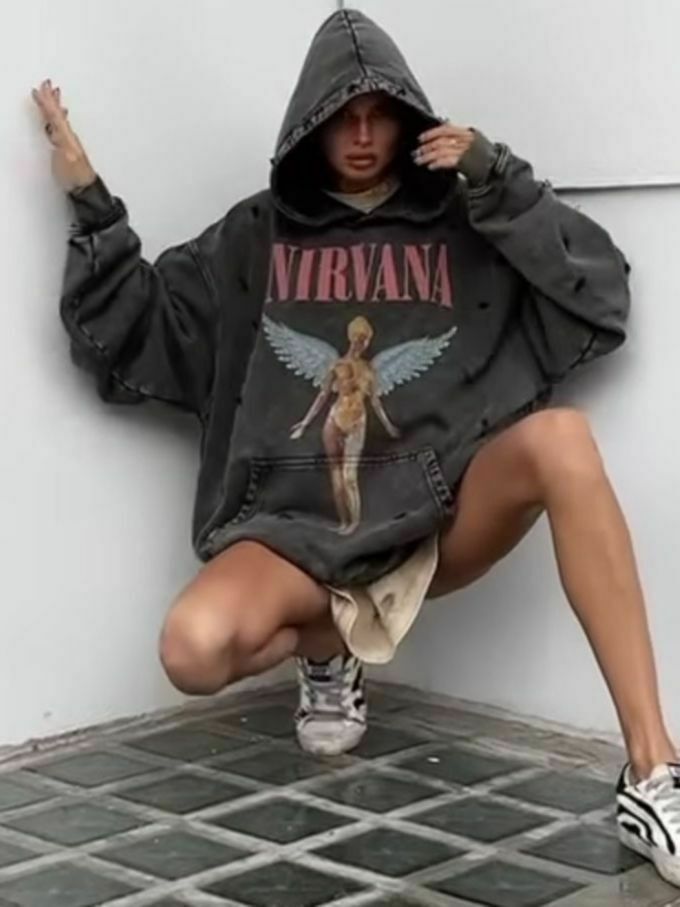 Retro Angel Print Boyfriend Style Hoodie - Y2K Fashion Aesthetic with Coquette and Grunge Vibes