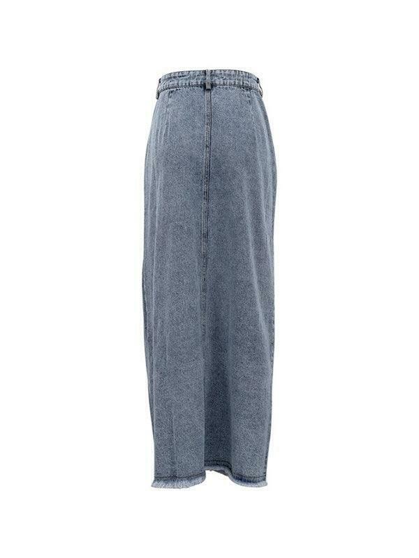Retro High Waist Slit Denim Skirt for Y2K Fashion Enthusiasts