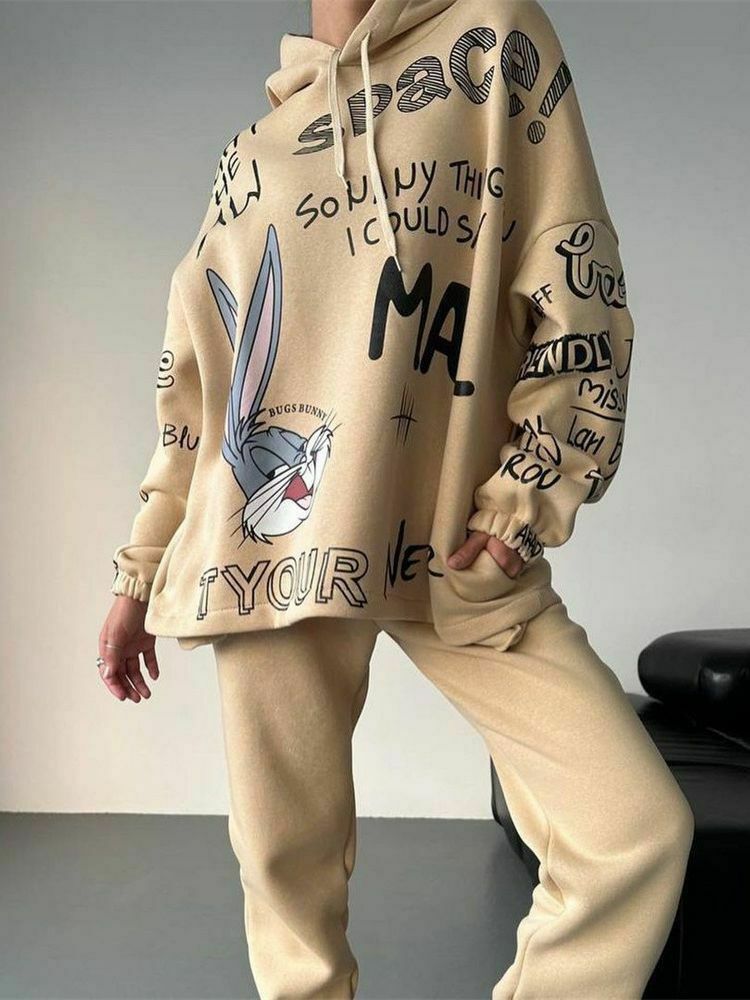 Retro Letter Bunny Hoodie - Y2K Aesthetic Fashion - Coquette Grunge Outfit
