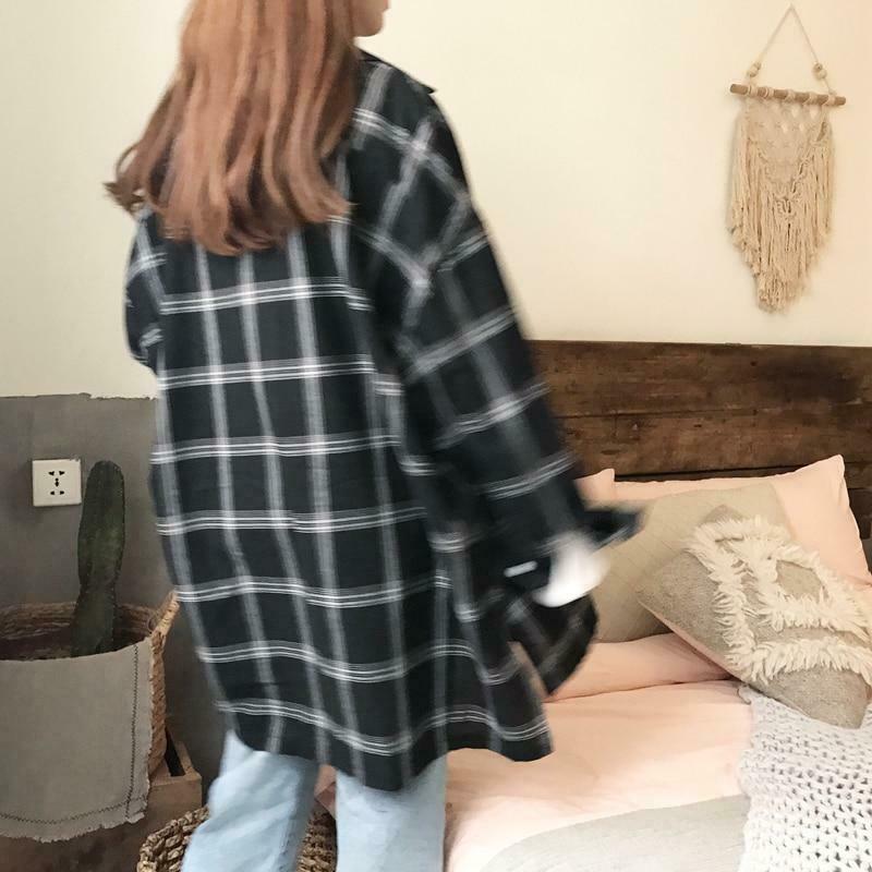 Retro Plaid Shirt - Y2K Fashion Coquette Aesthetic Grunge Style Cute Tops Pastel Goth Cargo Skirt