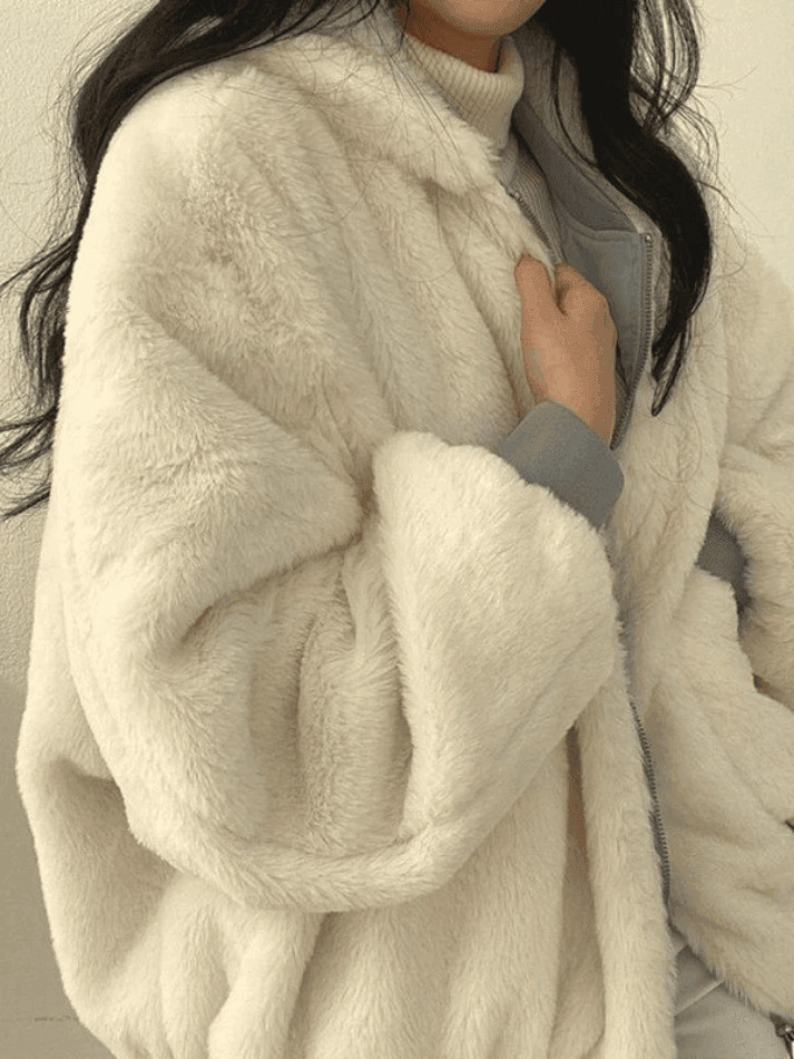 Reversible Oversize Fleece Hooded Jacket - Y2K Fashion Coquette Aesthetic Gr