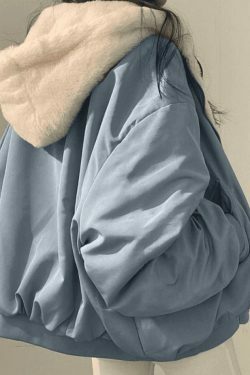 Reversible Oversize Fleece Hooded Jacket - Y2K Fashion Coquette Aesthetic Gr