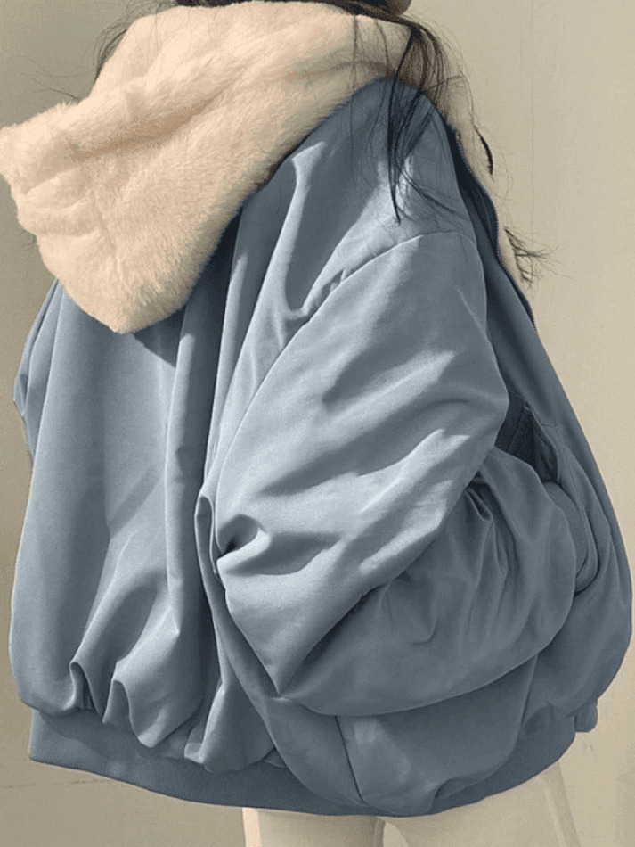 Reversible Oversize Fleece Hooded Jacket - Y2K Fashion Coquette Aesthetic Gr