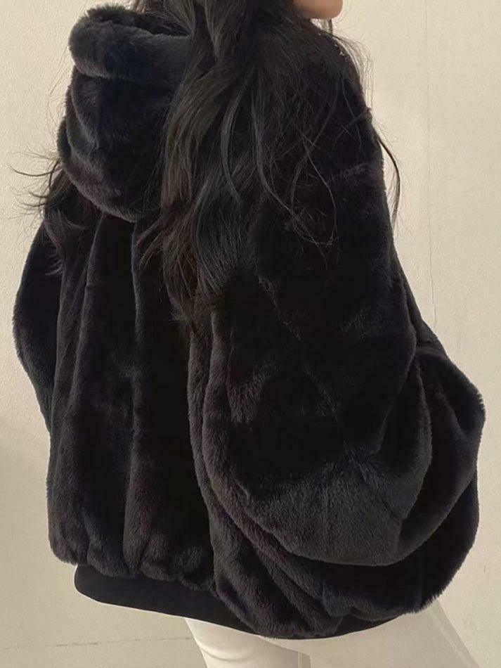 Reversible Oversize Fleece Hooded Jacket - Y2K Fashion Coquette Aesthetic Gr