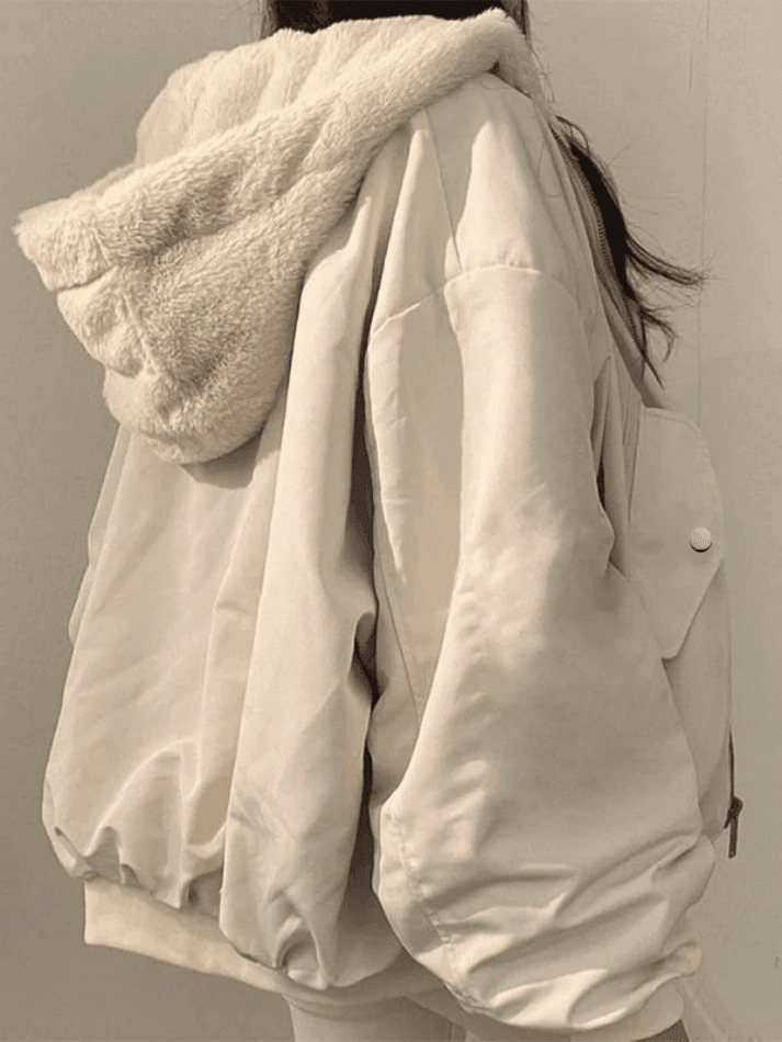 Reversible Oversize Fleece Hooded Jacket - Y2K Fashion Coquette Aesthetic Gr