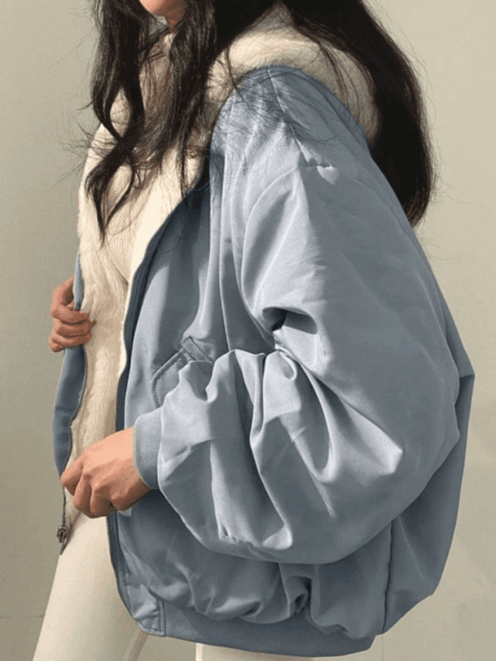 Reversible Oversize Fleece Hooded Jacket - Y2K Fashion Coquette Aesthetic Gr