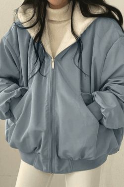 Reversible Oversize Fleece Hooded Jacket - Y2K Fashion Coquette Aesthetic Gr