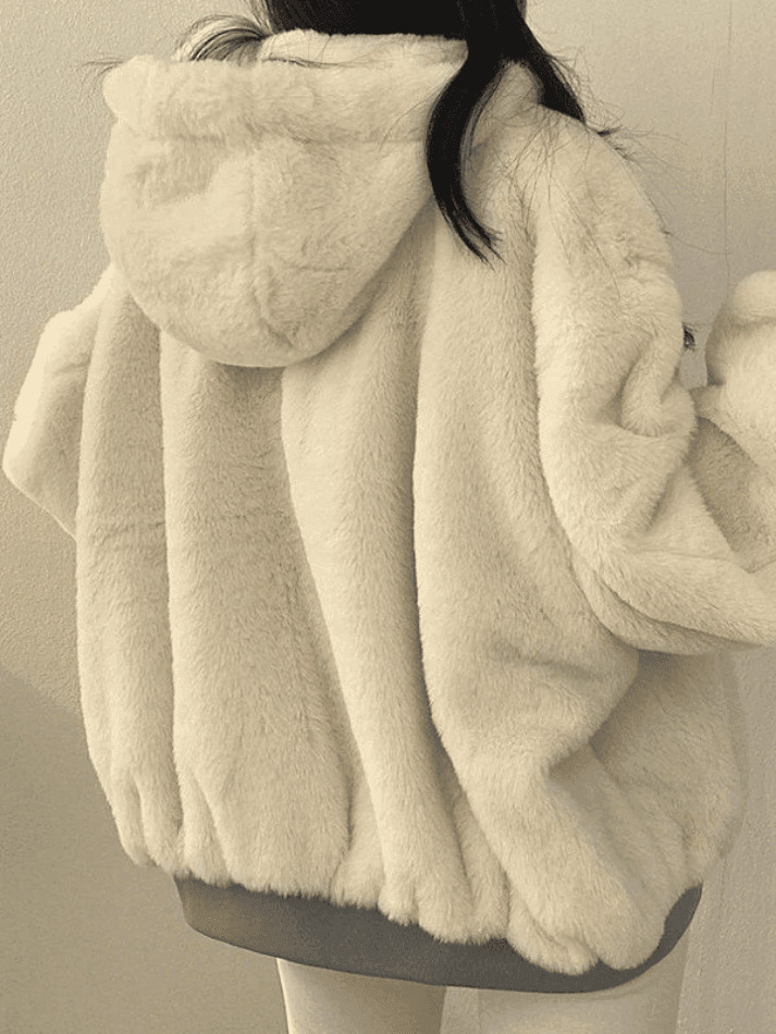 Reversible Oversize Fleece Hooded Jacket - Y2K Fashion Coquette Aesthetic Gr