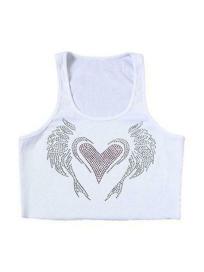 Rhinestone Heart Crop Tank: Y2K Fashion with Coquette Aesthetic, Grunge Style, and Pastel Goth Vibes