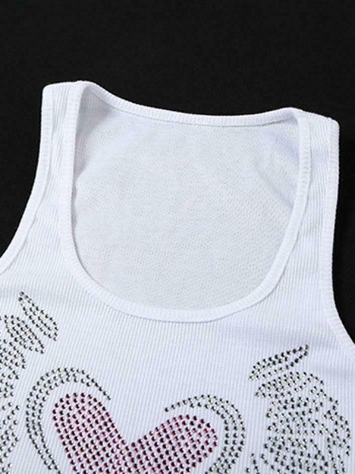 Rhinestone Heart Crop Tank: Y2K Fashion with Coquette Aesthetic, Grunge Style, and Pastel Goth Vibes