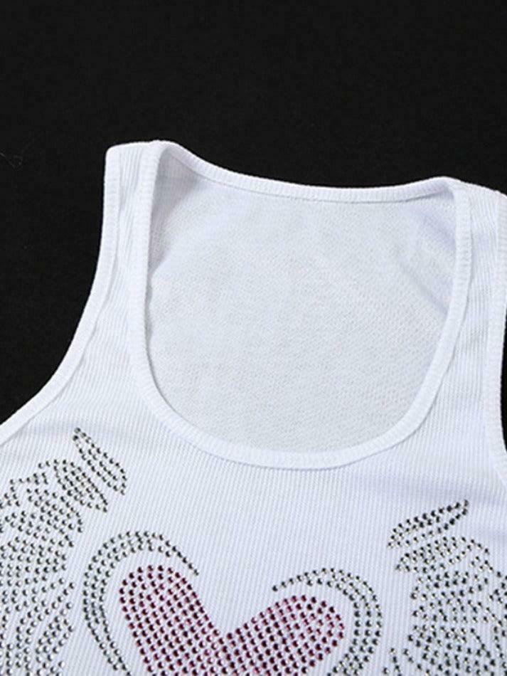 Rhinestone Heart Crop Tank: Y2K Fashion with Coquette Aesthetic, Grunge Style, and Pastel Goth Vibes